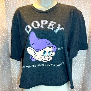 Disney Dopey Crop Top T-shirt charcoal gray, women’s large, crew neck Snow White